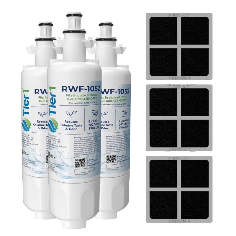 Tier1 RWF1052 ADQ36006101 Refrigerator Water & Air Filter Combo | Replacement for LG LT700P & Kenmore 9690 Fridge Filter - Up to 18 Months Supply | Easy Install | Odor Control | Clean Water (3-pk) - Image 1